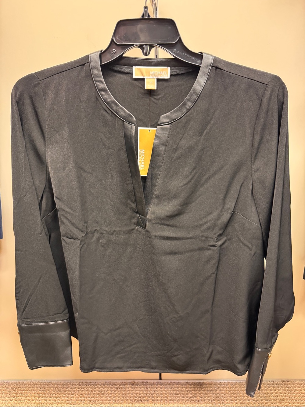 MICHAEL Michael Kors Black V‑Notch Long Sleeve Shirt